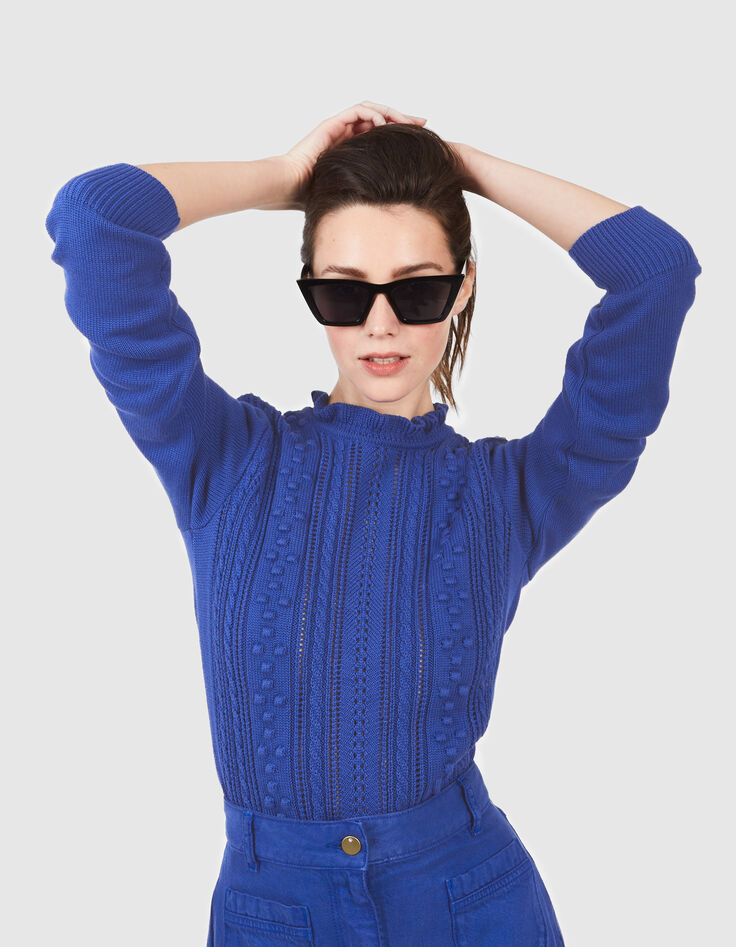 Pull bleu électrique tricot fantaisie I.Code-2