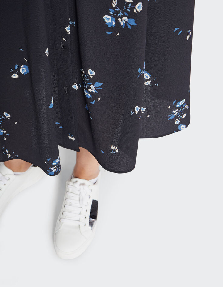 I.Code black floral bouquet print midi-skirt-6