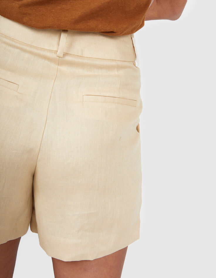 Beige Leinenshorts mit Bundfalten I.Code -7