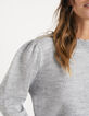 I.Code grey marl knit sweater with decorative ribbing-4