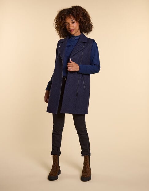 I.Code navy striped wool cloth coat, detachable sleeves - I.CODE