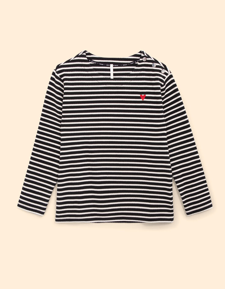 I.Code black sailor stripe top with heart embroidery-6