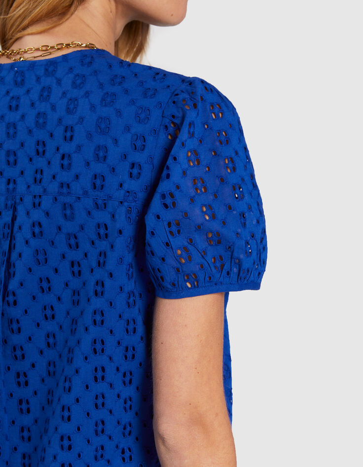 I.Code electric blue eyelet embroidery dress-4