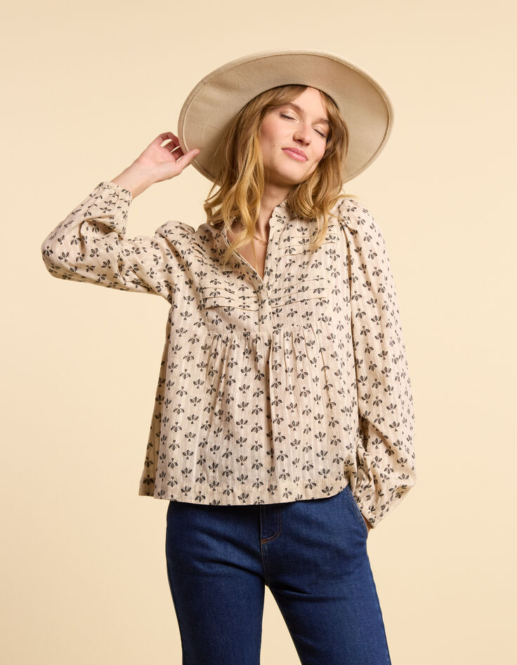 Gebroken witte blouse print zwarte bloemblaadjes I.Code-2