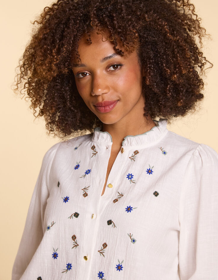 Blouse blanc cassé broderies fleurs I.Code-6