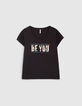 Zwart T-shirt tekst letters met print I.Code -4