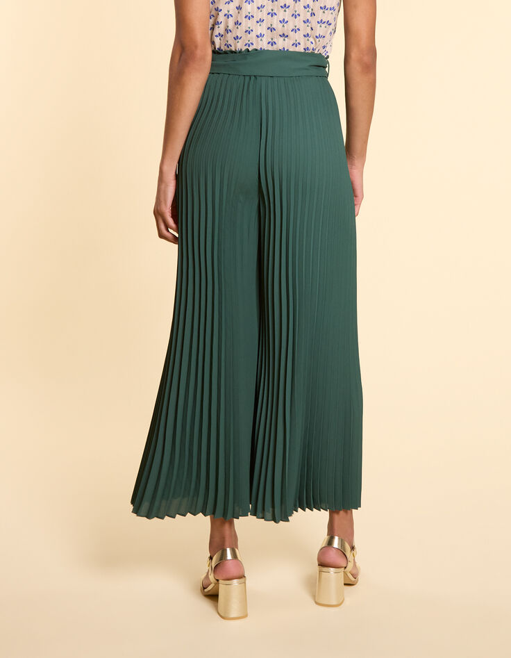 I.Code night green pleated wide-leg trousers-3