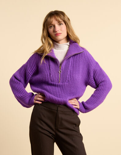 Dark Purple Strickpullover mit Troyerkragen I.Code - I.CODE