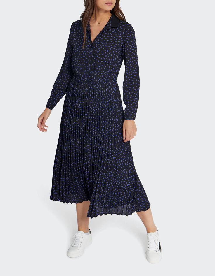 I.Code black new-look polka dot print pleated long dress-2