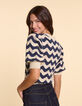 I.Code navy openwork knit cardigan with ecru stripes-3