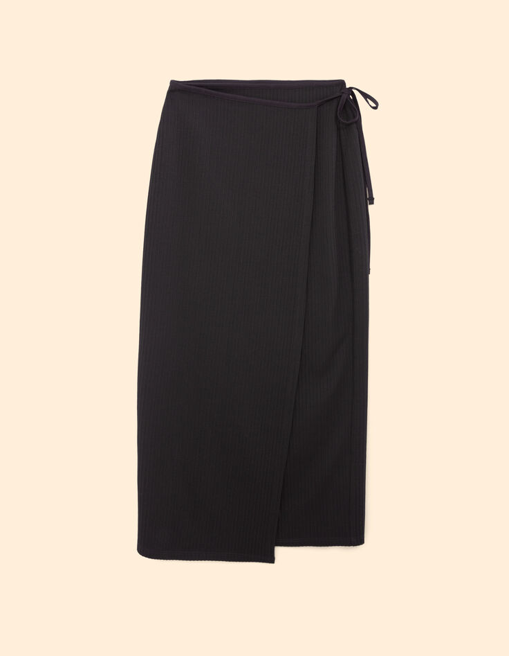 I.Code black ribbed long wrap skirt-6