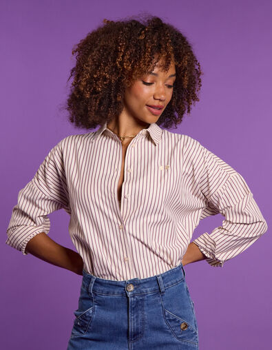 I.Code Dark purple striped shirt with heart embroidery - I.CODE