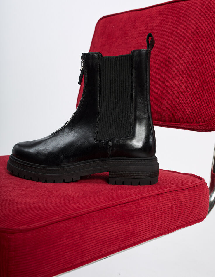 I.Code black zipped Chelsea boots with notched sole-1