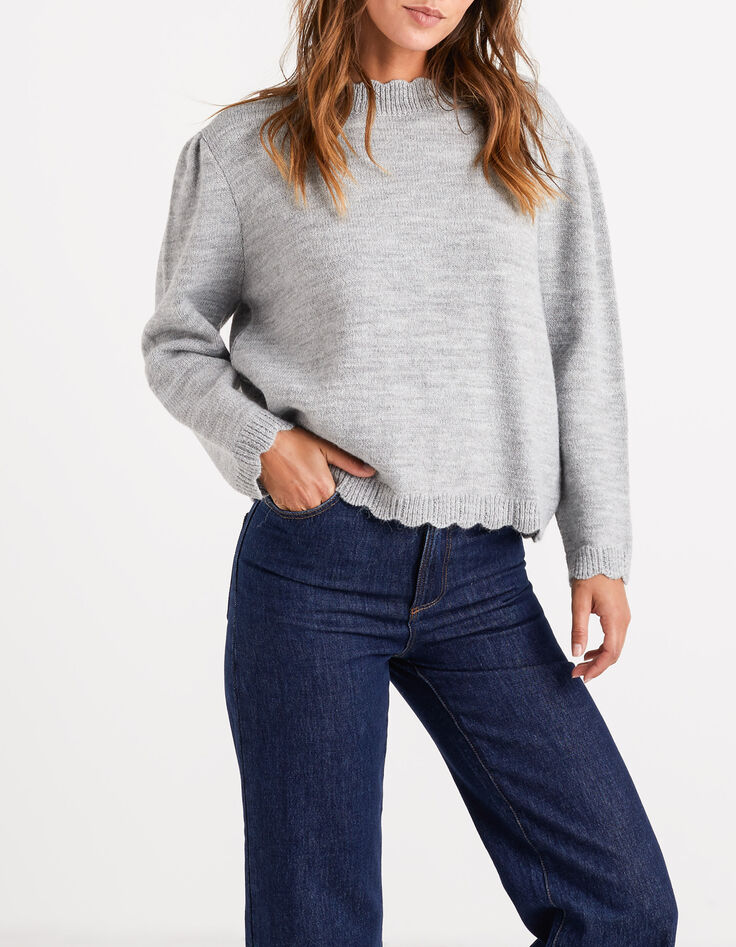 Pull gris chiné tricot bords-côtes fantaisie I.Code-2