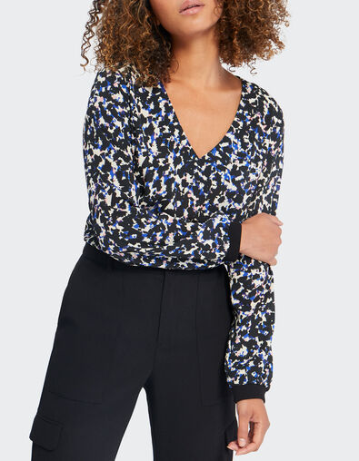 I.Code black tachist print blouse - I.CODE