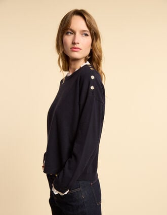 I.Code navy fine knit sweater with lace collar