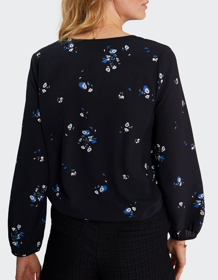 Blouse noire à imprimé bouquet floral I.Code-2