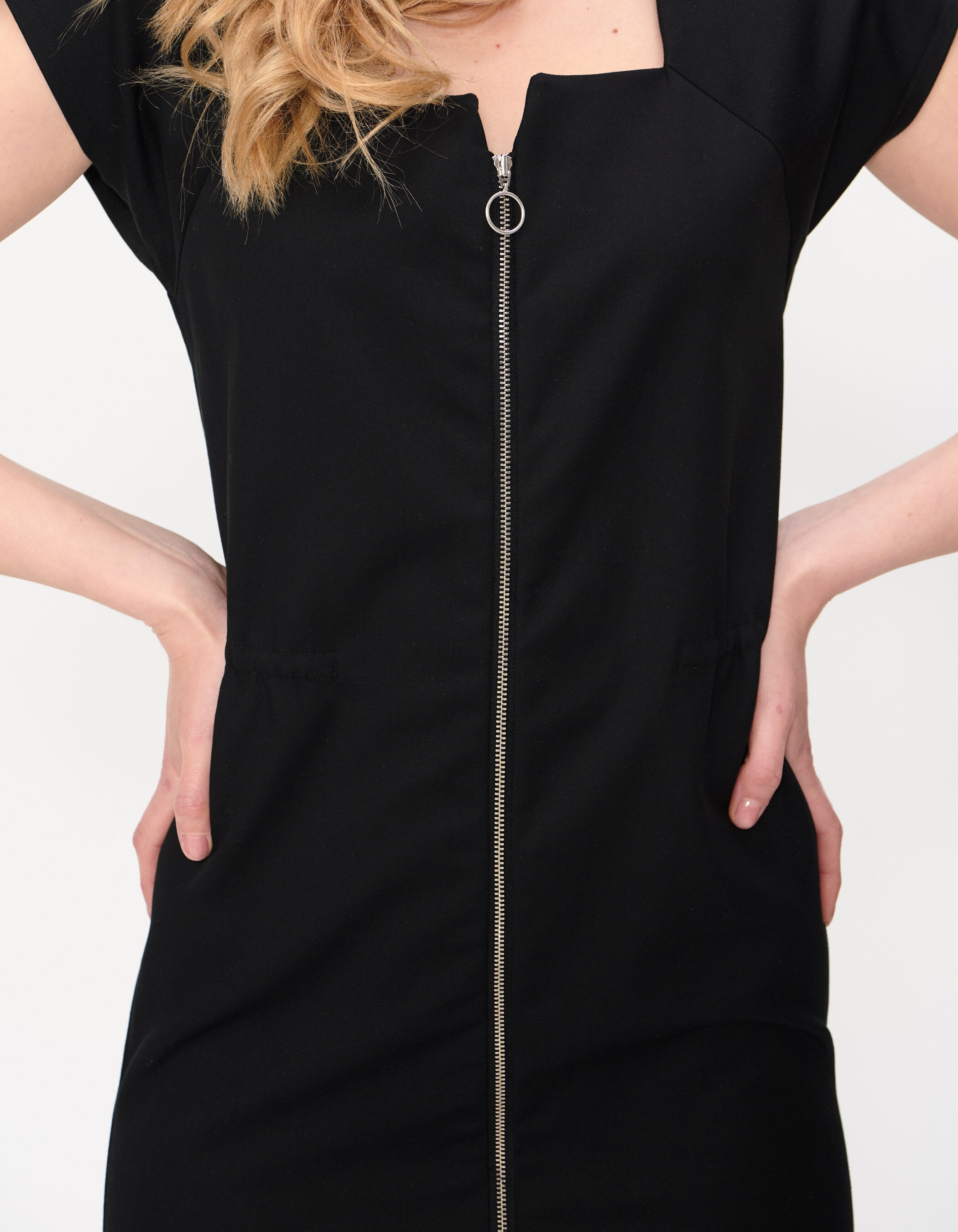 I.Code black zipped dress with square collar