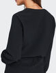 I.Code black waffle-knit blouse with letter band-2