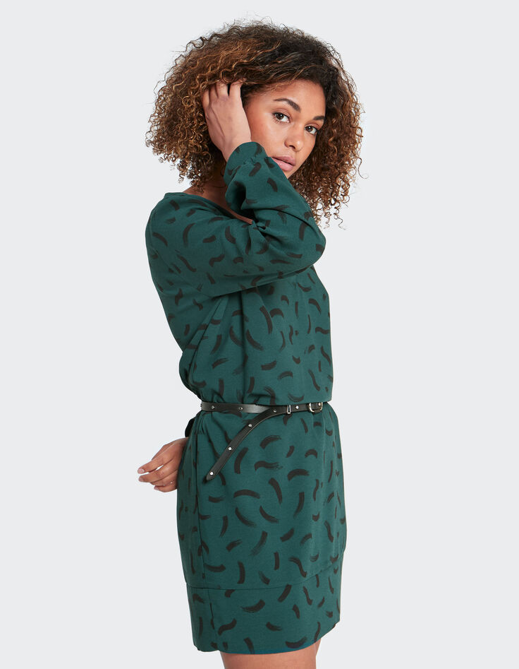 I.Code imperial green dress with wave print-1