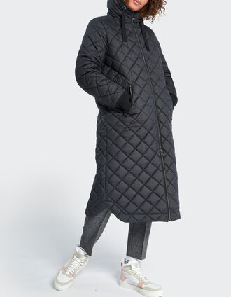 I.Code black quilted long padded jacket