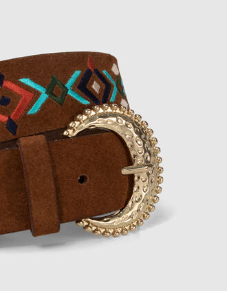 Ceinture camel cuir velours broderies ethniques I.Code