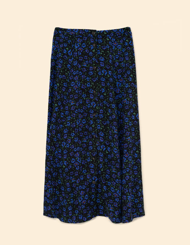 Zwarte midirok winterbloemenprint I.Code-5