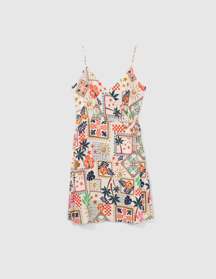 Dress cover-up ecru patchwork print I.Code-7