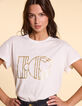 I.Code white T-shirt with gold monogram-2