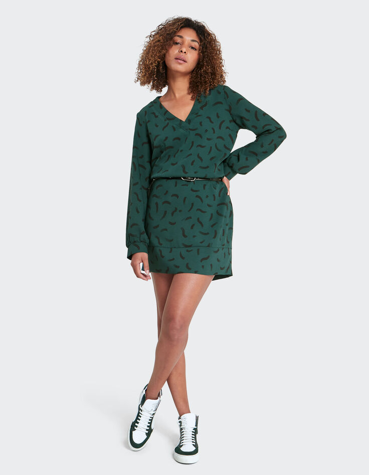 I.Code imperial green dress with wave print-4