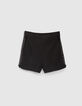 I.Code black waffle-knit shorts with letter bands-5