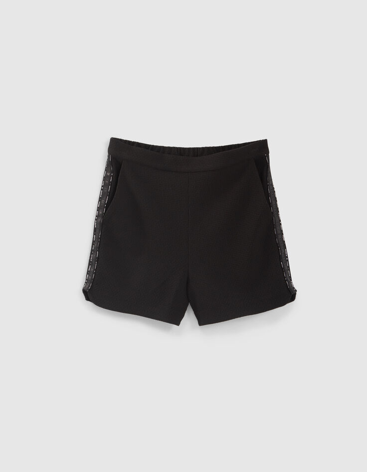 I.Code black waffle-knit shorts with letter bands-5