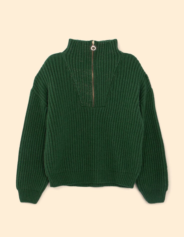 I.Code night green knit zip neck sweater-7