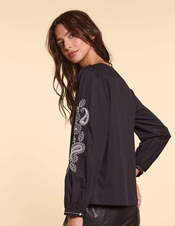 Schwarze Bluse mit bestickten Ärmeln I.Code-4