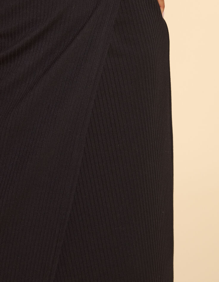 I.Code black ribbed long wrap skirt-5