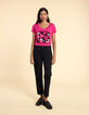 Magentarotes T-Shirt mit Blumen I.Code-4