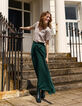 I.Code night green pleated wide-leg trousers-7