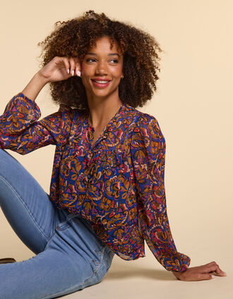 I.Code camel blouse with multicolour paisley print