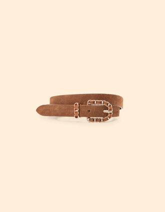 I.Code camel suede belt with curb chain buckle