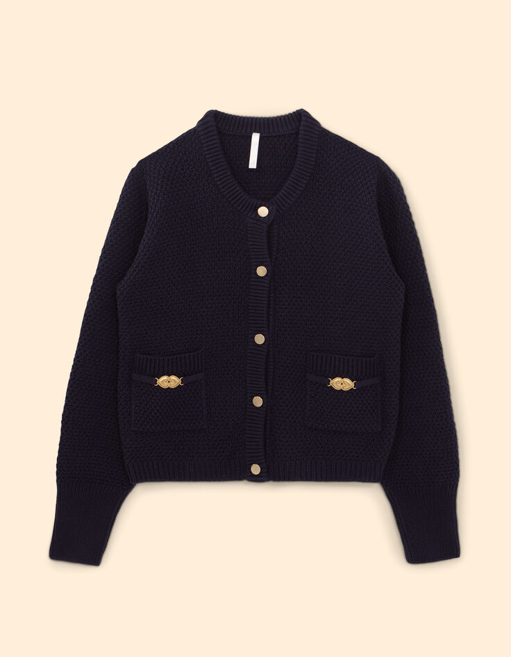 Cardigan marine tricot détails cœur bisous I.Code-7