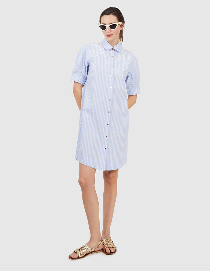 I.Code sky blue striped shirt dress, embroidered dickey-2