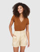 Beige Leinenshorts mit Bundfalten I.Code -2