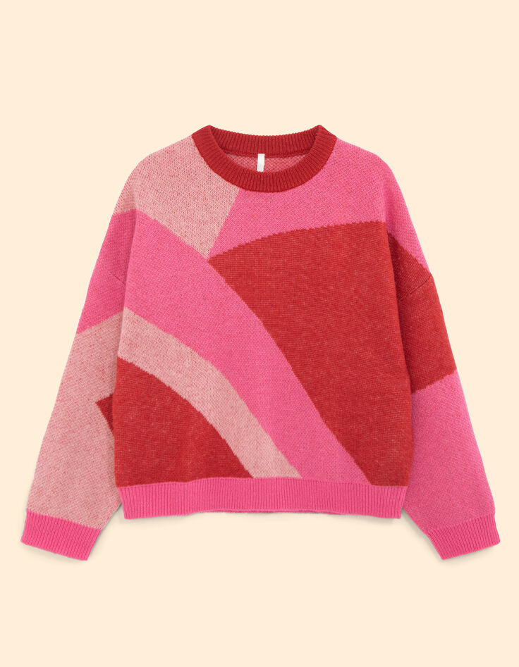 Pull Red jacquard motif color block I.Code-7