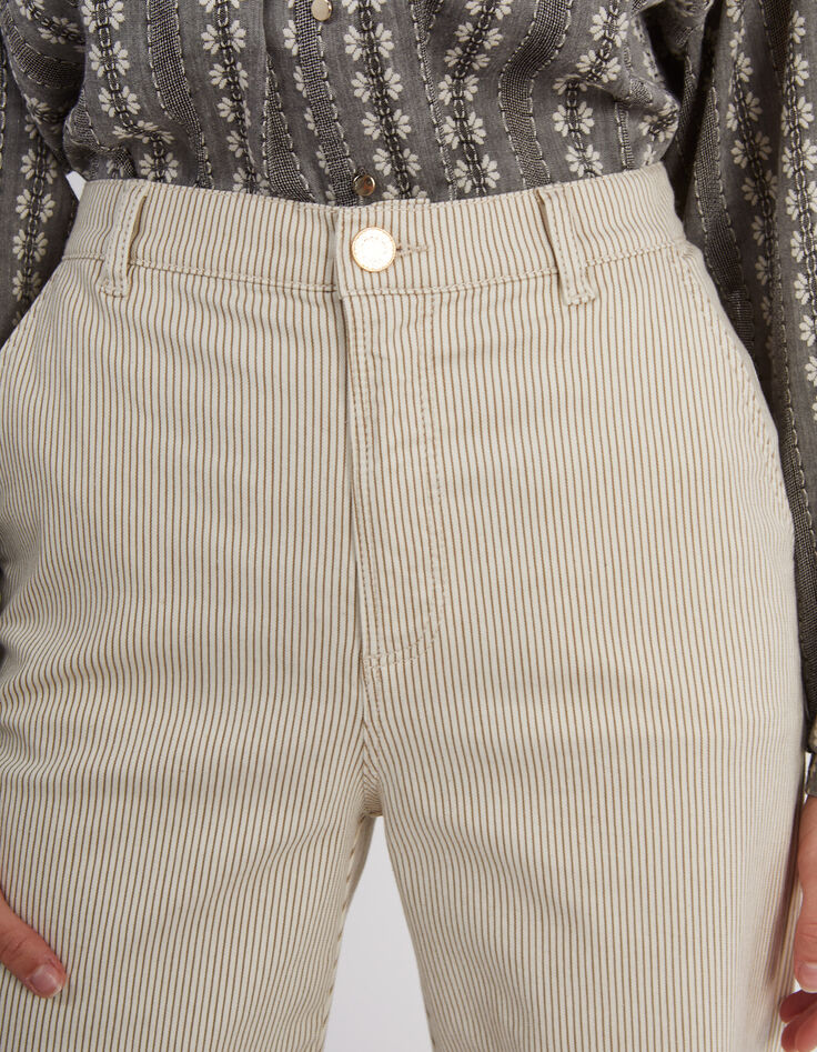 Pantalon large beige à fines rayures I.Code-5