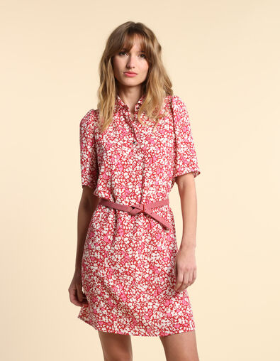 I.Code red shirt dress with floral tachist print - I.CODE