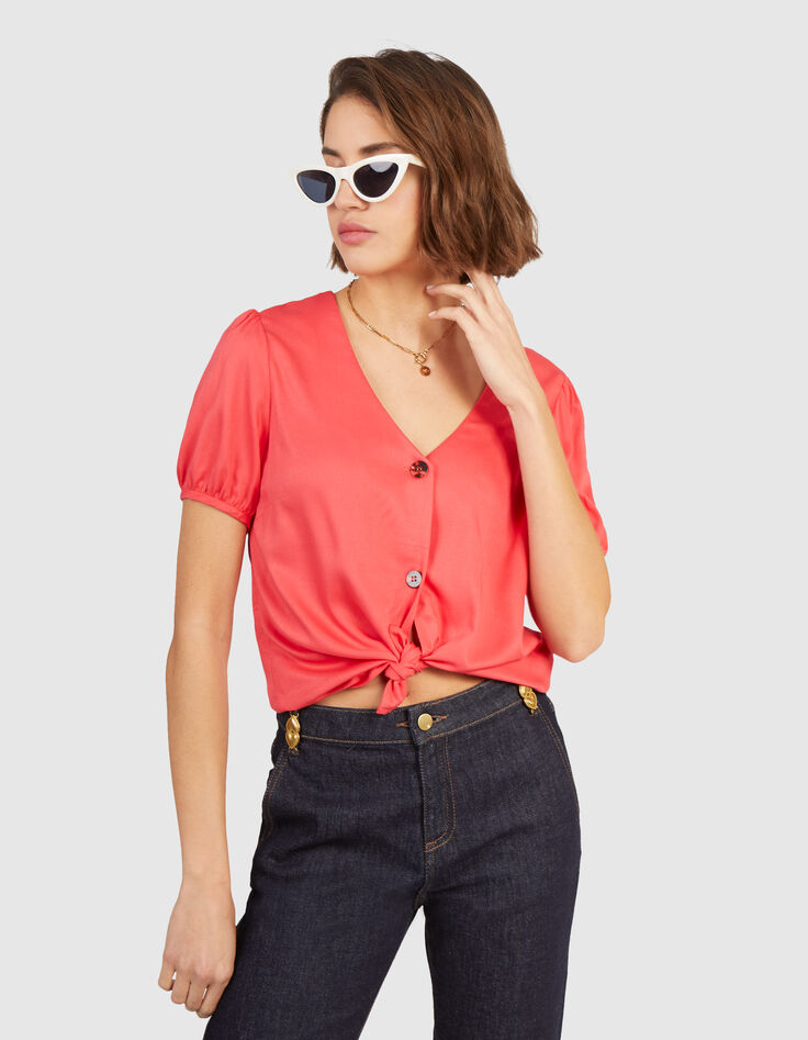 I.Code coral buttoned flowing top-1