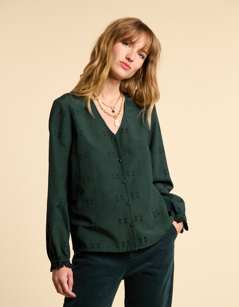 Nachtgroene geborduurde blouse I.Code - I.CODE