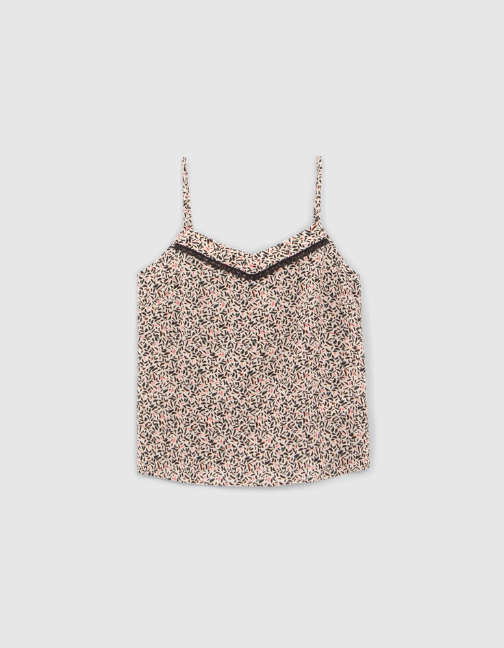 Top blanc cassé esprit lingerie imprimé feuilles I.Code-3