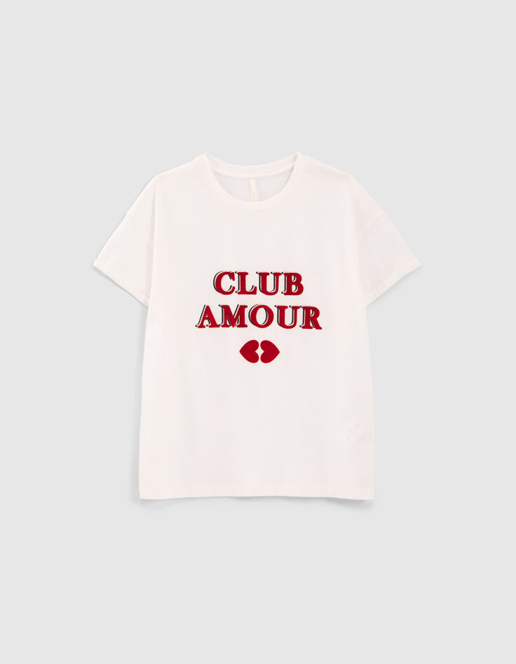 Tee-shirt blanc cassé col rond à message floqué I.Code-5