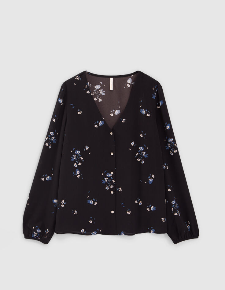 Blouse noire à imprimé bouquet floral I.Code-4